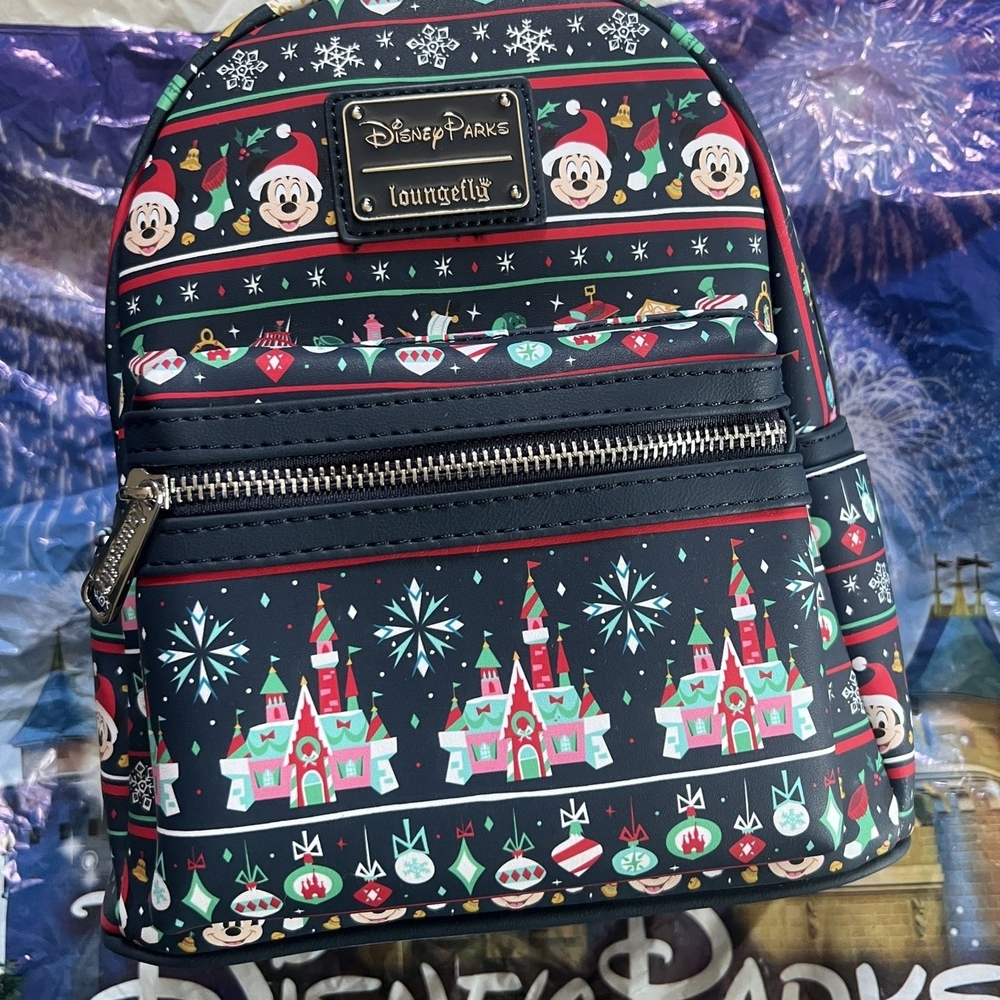 Loungefly Disney Parks Holiday Backpack - Navy and Red